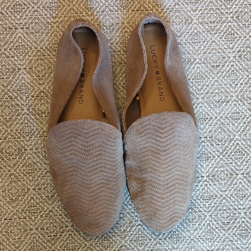 Lucky Brand Suede Slip-On Loafers with Chevron Detailing - Picture 2 of 5